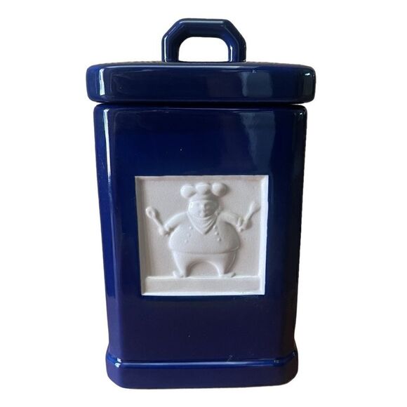Vintage Roshco TileWare Cobalt Blue Baker Graphic Tile Ceramic Square Canister - Picture 3 of 13